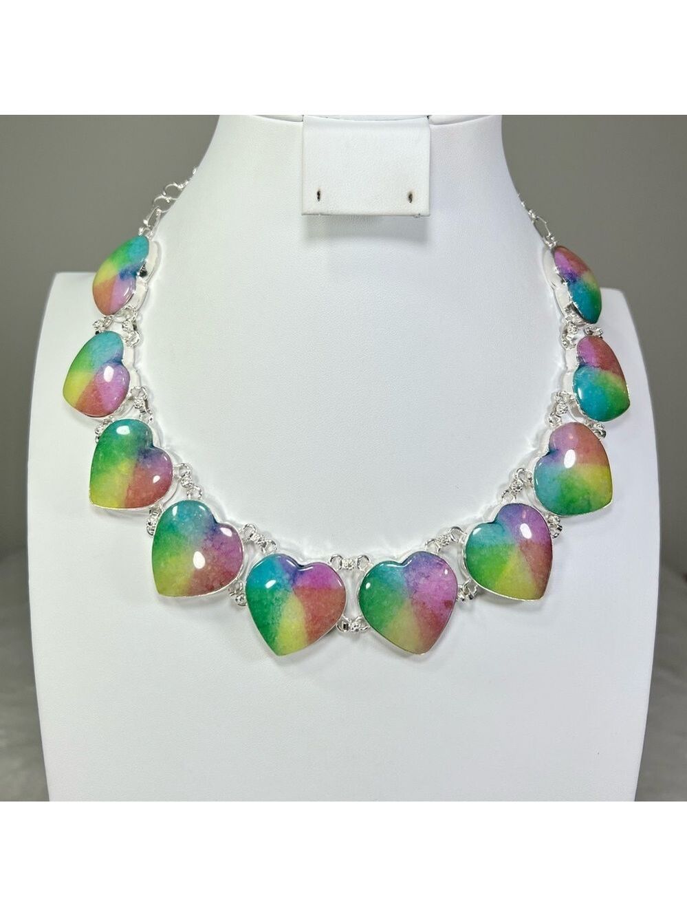Beautiful 🌈💗 925 Rainbow Solar Quartz Hearts Large Gemstone Necklace Earrings - Picture 3 of 9